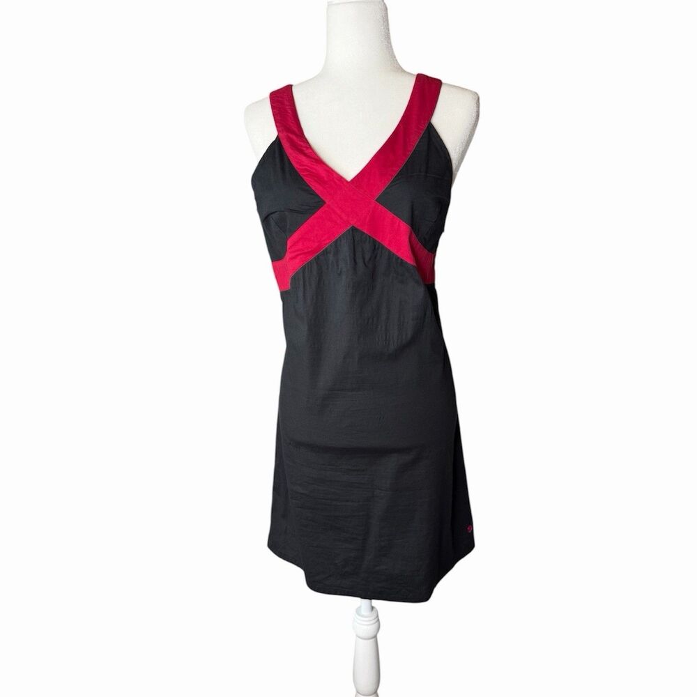 SkunkFunk Women's Black Sleeveless Casual Dress Red Criss Cross Steampunk *sz M